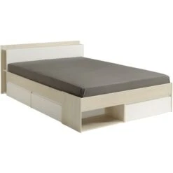 Letto Con Contenitore Modulare 160 X 200 Cm Bianco E Naturale - DEBAR