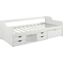 Divanetto Letto Con Vani Portaoggetti 90 X 190 Cm In Abete Bianco - ADELISE