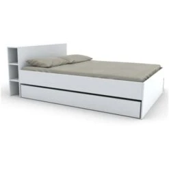 Letto Con Testata Vani Portaoggetti E Cassetti 140 X 190 Cm Bianco - EUGENE