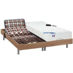 Letto Elettr. Relax Sospen. Materasso Molle Insacch. Memory Motori OKIN 2 X 70 X 190 Cm Rovere - PHANES Di DREAMEA