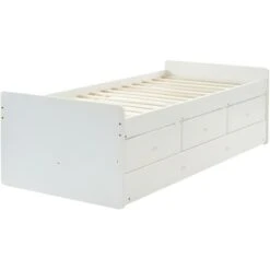 Letto Singolo Con Letto Estraibile E 3 Cassetti 90 X 190 Cm In MDF E Abete Bianco - TITOUAN