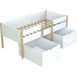 Letto Mezza Altezza 2 Cassetti 90 X 190 Cm Bianco E Rovere - SISSY