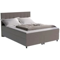 Set Letto Boxspring Testata + Reti + Materasso + Topper 2 X 80 X 200 Cm Tessuto Grigio - SIERO Di DREAMEA