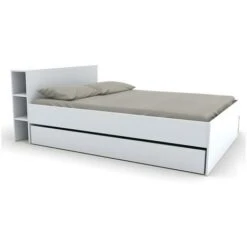 Letto Con Testata Vani Portaoggetti E Cassetti 160 X 200 Cm Bianco - EUGENE
