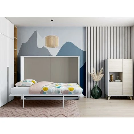 Letto A Scomparsa MALINA Con Apertura Orizzontale Manuale - 140x200cm - Bianco/grigio - immagine 2