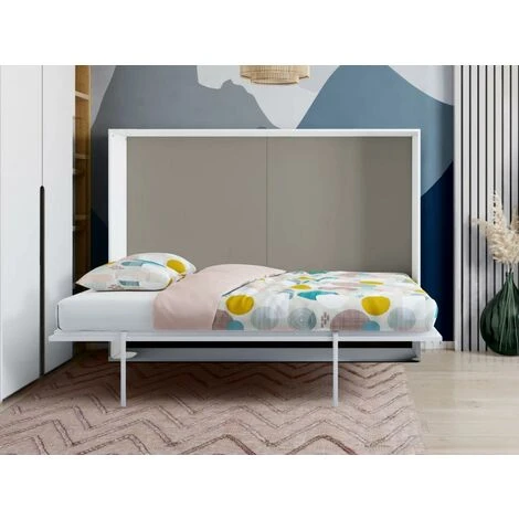 Letto A Scomparsa MALINA Con Apertura Orizzontale Manuale - 140x200cm - Bianco/grigio - immagine 3