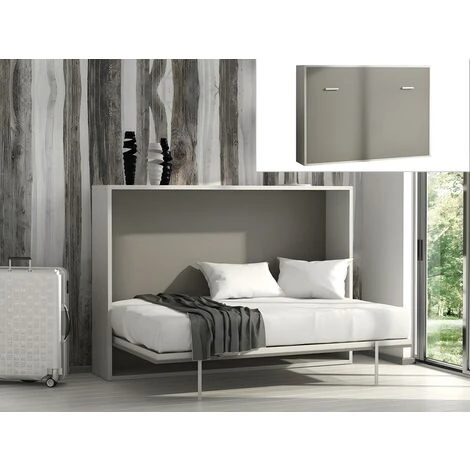 Letto A Scomparsa MALINA Con Apertura Orizzontale Manuale - 140x200cm - Bianco/grigio - immagine 4