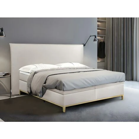 Set Boxspring Completo Testata+Reti+Materasso+Topper 160 X 200 Cm Tessuto Grigio - MOGAN Di Pascal MORABITO