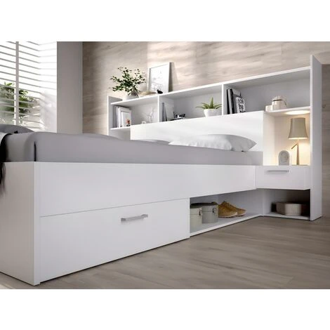 Letto Con Scomparti Portaoggetti E Comodini Integrati 140 X 190 Cm Bianco - KEVIN - immagine 4