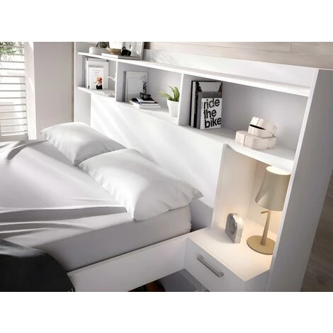 Letto Con Scomparti Portaoggetti E Comodini Integrati 140 X 190 Cm Bianco - KEVIN - immagine 5