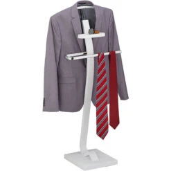 Relaxdays Servo Muto Da Camera, Autoportante, Ripiano Per Accessori, Appendiabiti Moderno, 112x46x32cm, Bianco Argentato