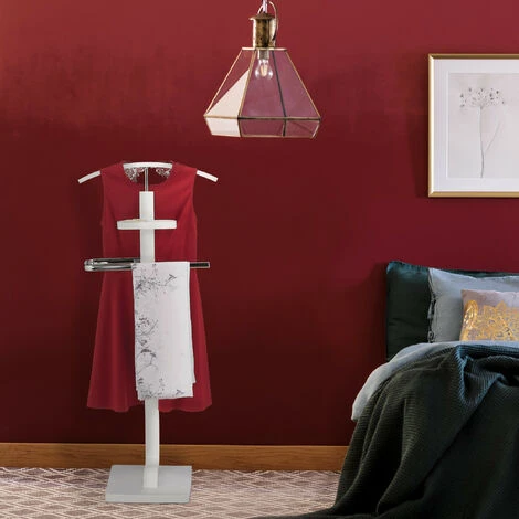 Relaxdays Servo Muto Da Camera, Autoportante, Ripiano Per Accessori, Appendiabiti Moderno, 112x46x32cm, Bianco Argentato - immagine 2