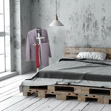 Relaxdays Servo Muto Da Camera, Autoportante, Ripiano Per Accessori, Appendiabiti Moderno, 112x46x32cm, Bianco Argentato - immagine 5