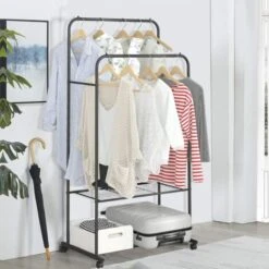 Stand Appendiabiti Con Ruote Appendiabiti Armadio Aperto Metallo Da Terra Porta Abiti Camera Nero