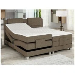 Set Letto Boxspring Testata + Reti Relax Elettriche + Materasso + Topper In Tessuto Beige 2 X 90 X 200cm - CASTEL Di PALACIO