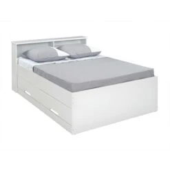 Letto Matrimoniale Alla Francese Con Cassetti E Scomparti 140 X 190 Cm Bianco - BORIS