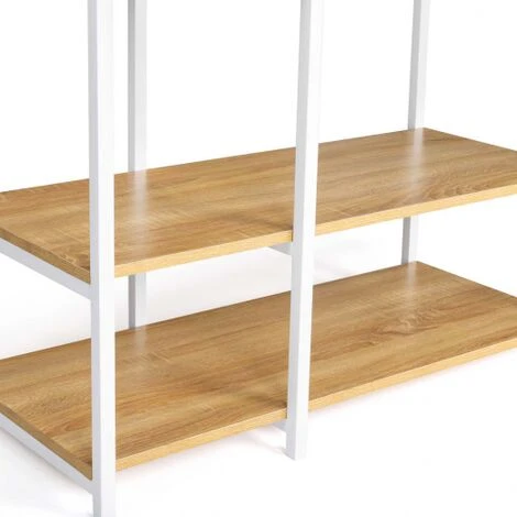 Guardaroba Appendiabiti Con Scaffale DETROIT Design Industriale Legno E Metallo Bianco - immagine 5