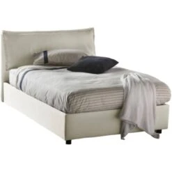 Talamo Italia Letto Piazza E Mezza Claudia, Letto Contenitore Con Rivestimento In Tessuto, 100% Made In Italy, Apertura Frontale, Adatto Per Materasso Cm 120x200, Beige