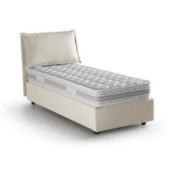 Talamo Italia Letto Singolo Roberta, Letto Contenitore Con Rivestimento In Tessuto, 100% Made In Italy, Apertura Laterale, Con Materasso Cm 80x190 Incluso, Beige