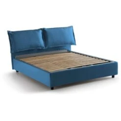 Talamo Italia Letto Matrimoniale Antonia, Letto Contenitore Con Rivestimento In Tessuto, 100% Made In Italy, Apertura Frontale, Adatto Per Materasso Cm 160x200, Blu