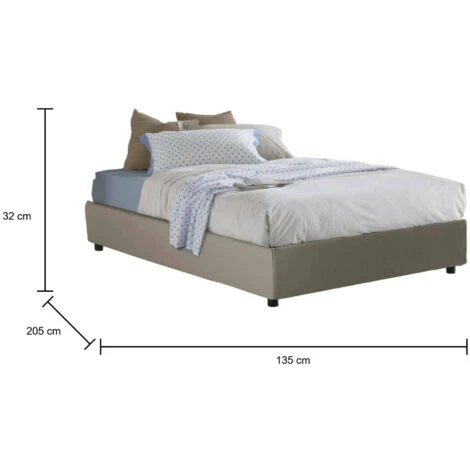 Talamo Italia Letto Piazza E Mezza Matilde, Letto Contenitore Con Rivestimento In Ecopelle, 100% Made In Italy, Apertura Frontale, Adatto Per Materasso Cm 120x190, Tortora - immagine 3