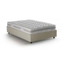 Talamo Italia Letto Piazza E Mezza Chiara, Letto Contenitore Con Rivestimento In Tessuto, 100% Made In Italy, Apertura Frontale, Con Materasso Cm 120x190 Incluso, Beige