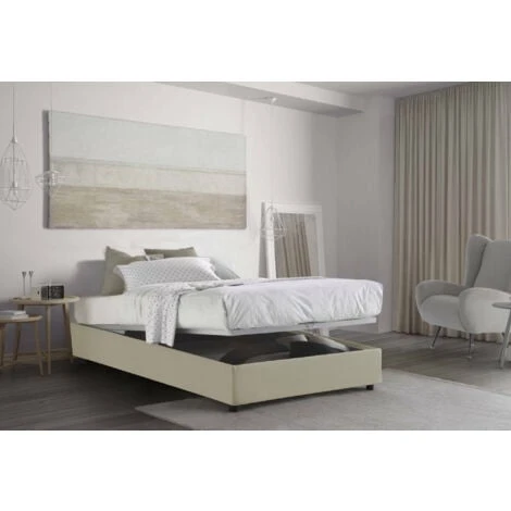 Talamo Italia Letto Piazza E Mezza Chiara, Letto Contenitore Con Rivestimento In Tessuto, 100% Made In Italy, Apertura Frontale, Con Materasso Cm 120x190 Incluso, Beige - immagine 4
