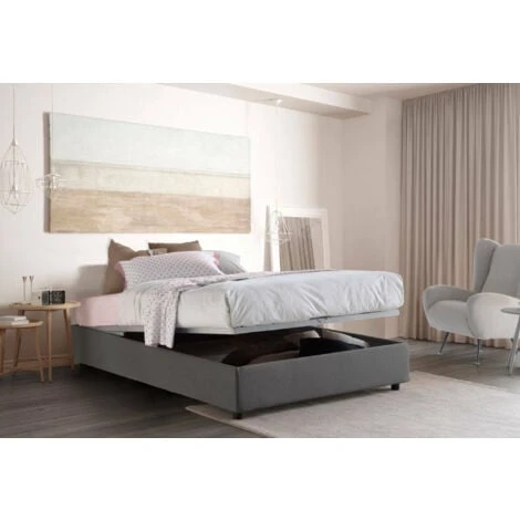 Talamo Italia Letto Matrimoniale Elisa, Letto Contenitore Con Rivestimento In Tessuto, 100% Made In Italy, Apertura Frontale, Adatto Per Materasso Cm 160x190, Grigio - immagine 4