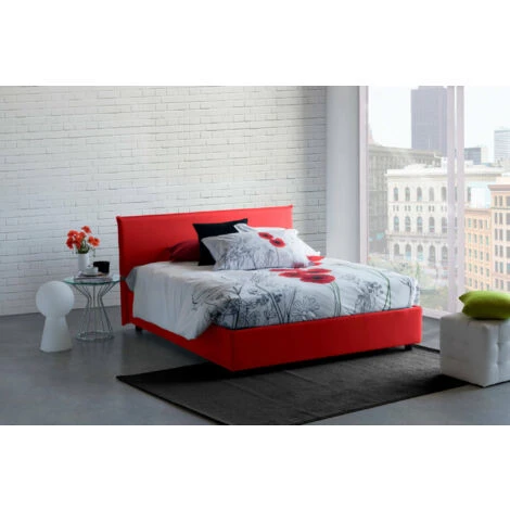 Talamo Italia Letto Matrimoniale Azue, Letto Contenitore Con Rivestimento In Tessuto, 100% Made In Italy, Apertura Frontale, Adatto Per Materasso Cm 140x190, Rosso - immagine 2