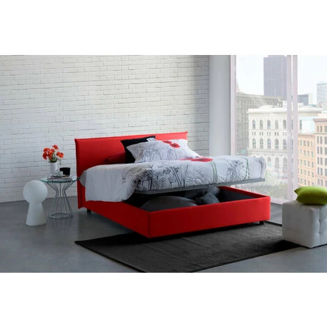 Talamo Italia Letto Matrimoniale Azue, Letto Contenitore Con Rivestimento In Tessuto, 100% Made In Italy, Apertura Frontale, Adatto Per Materasso Cm 140x190, Rosso - immagine 4