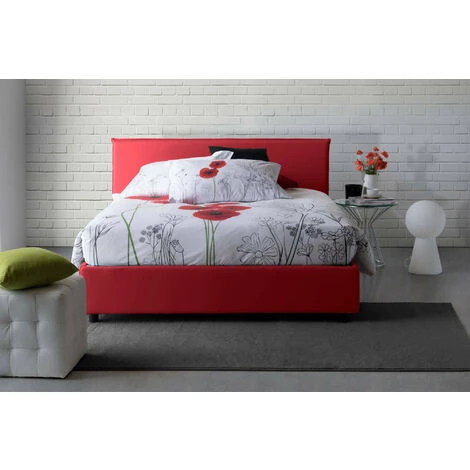 Talamo Italia Letto Matrimoniale Azue, Letto Contenitore Con Rivestimento In Tessuto, 100% Made In Italy, Apertura Frontale, Adatto Per Materasso Cm 140x190, Rosso - immagine 5
