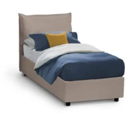 Talamo Italia Letto Singolo Ester, Letto Contenitore Con Rivestimento In Ecopelle, 100% Made In Italy, Apertura Frontale, Adatto Per Materasso Cm 80x190, Tortora