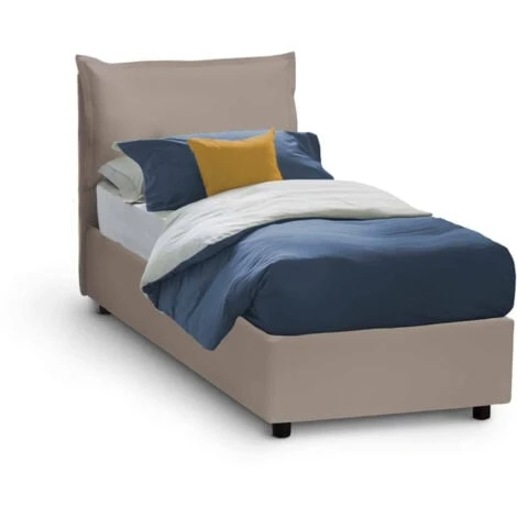 Talamo Italia Letto Singolo Ester, Letto Contenitore Con Rivestimento In Ecopelle, 100% Made In Italy, Apertura Frontale, Adatto Per Materasso Cm 80x190, Tortora
