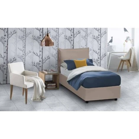 Talamo Italia Letto Singolo Ester, Letto Contenitore Con Rivestimento In Ecopelle, 100% Made In Italy, Apertura Frontale, Adatto Per Materasso Cm 80x190, Tortora - immagine 2