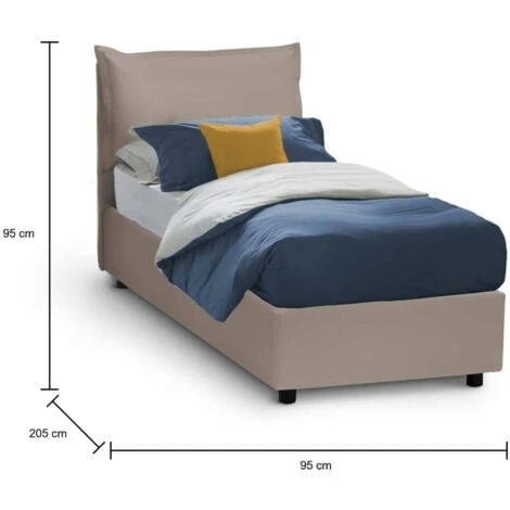 Talamo Italia Letto Singolo Ester, Letto Contenitore Con Rivestimento In Ecopelle, 100% Made In Italy, Apertura Frontale, Adatto Per Materasso Cm 80x190, Tortora - immagine 3