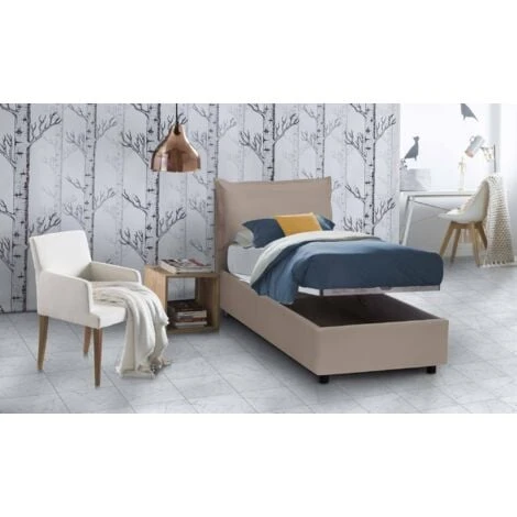 Talamo Italia Letto Singolo Ester, Letto Contenitore Con Rivestimento In Ecopelle, 100% Made In Italy, Apertura Frontale, Adatto Per Materasso Cm 80x190, Tortora - immagine 4