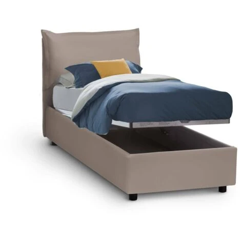 Talamo Italia Letto Singolo Ester, Letto Contenitore Con Rivestimento In Ecopelle, 100% Made In Italy, Apertura Frontale, Adatto Per Materasso Cm 80x190, Tortora - immagine 5