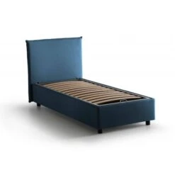 Talamo Italia Letto Singolo Candida, Letto Contenitore Con Rivestimento In Tessuto, 100% Made In Italy, Apertura Laterale, Adatto Per Materasso Cm 80x190, Blu