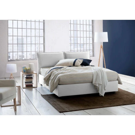 Talamo Italia Letto Matrimoniale Deborah, Letto Contenitore Con Rivestimento In Tessuto, 100% Made In Italy, Apertura Frontale, Adatto Per Materasso Cm 160x190, Bianco - immagine 2