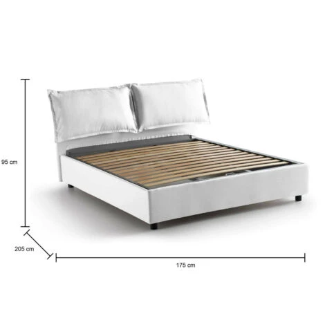 Talamo Italia Letto Matrimoniale Deborah, Letto Contenitore Con Rivestimento In Tessuto, 100% Made In Italy, Apertura Frontale, Adatto Per Materasso Cm 160x190, Bianco - immagine 3