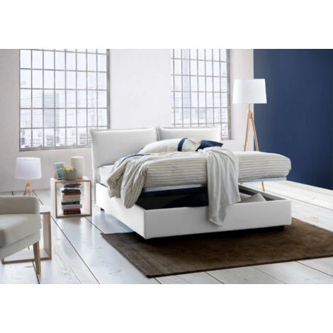 Talamo Italia Letto Matrimoniale Deborah, Letto Contenitore Con Rivestimento In Tessuto, 100% Made In Italy, Apertura Frontale, Adatto Per Materasso Cm 160x190, Bianco - immagine 4