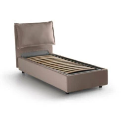 Talamo Italia Letto Singolo Luna, Letto Contenitore Con Rivestimento In Tessuto, 100% Made In Italy, Apertura Laterale, Adatto Per Materasso Cm 80x190, Tortora