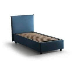 Talamo Italia Letto Singolo Cira, Letto Contenitore Con Rivestimento In Tessuto, 100% Made In Italy, Apertura Frontale, Adatto Per Materasso Cm 90x200, Blu