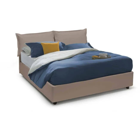 Talamo Italia Letto Matrimoniale Michela, Letto Contenitore Con Rivestimento In Ecopelle, 100% Made In Italy, Apertura Frontale, Con Materasso Cm 140x190 Incluso, Tortora