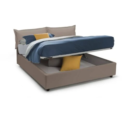 Talamo Italia Letto Matrimoniale Michela, Letto Contenitore Con Rivestimento In Ecopelle, 100% Made In Italy, Apertura Frontale, Con Materasso Cm 140x190 Incluso, Tortora - immagine 5