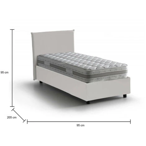 Talamo Italia Letto Singolo Brigitta, Letto Contenitore Con Rivestimento In Ecopelle, 100% Made In Italy, Apertura Frontale, Con Materasso Cm 80x190 Incluso, Bianco - immagine 3