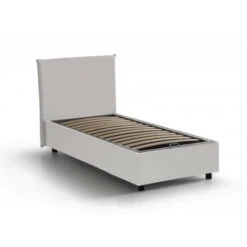 Talamo Italia Letto Singolo Brunilde, Letto Contenitore Con Rivestimento In Ecopelle, 100% Made In Italy, Apertura Laterale, Adatto Per Materasso Cm 80x190, Bianco