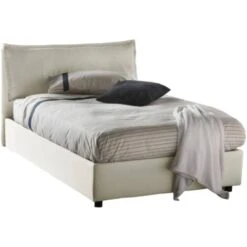 Talamo Italia Letto Piazza E Mezza Desirée, Letto Contenitore Con Rivestimento In Tessuto, 100% Made In Italy, Apertura Frontale, Con Materasso Cm 120x190 Incluso, Beige