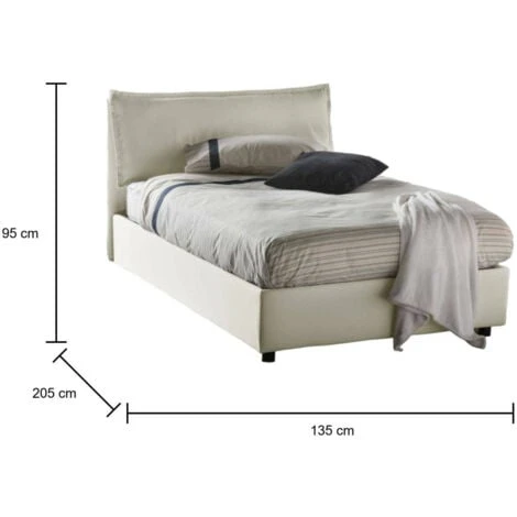 Talamo Italia Letto Piazza E Mezza Desirée, Letto Contenitore Con Rivestimento In Tessuto, 100% Made In Italy, Apertura Frontale, Con Materasso Cm 120x190 Incluso, Beige - immagine 3