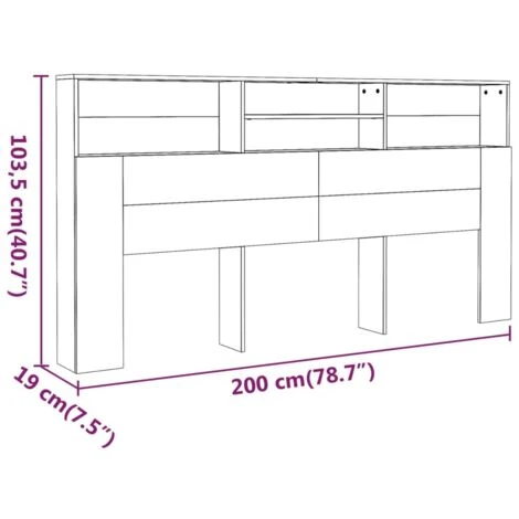 Testiera Con Contenitore Rovere Marrone 200x19x103,5 Cm VidaXL - immagine 3